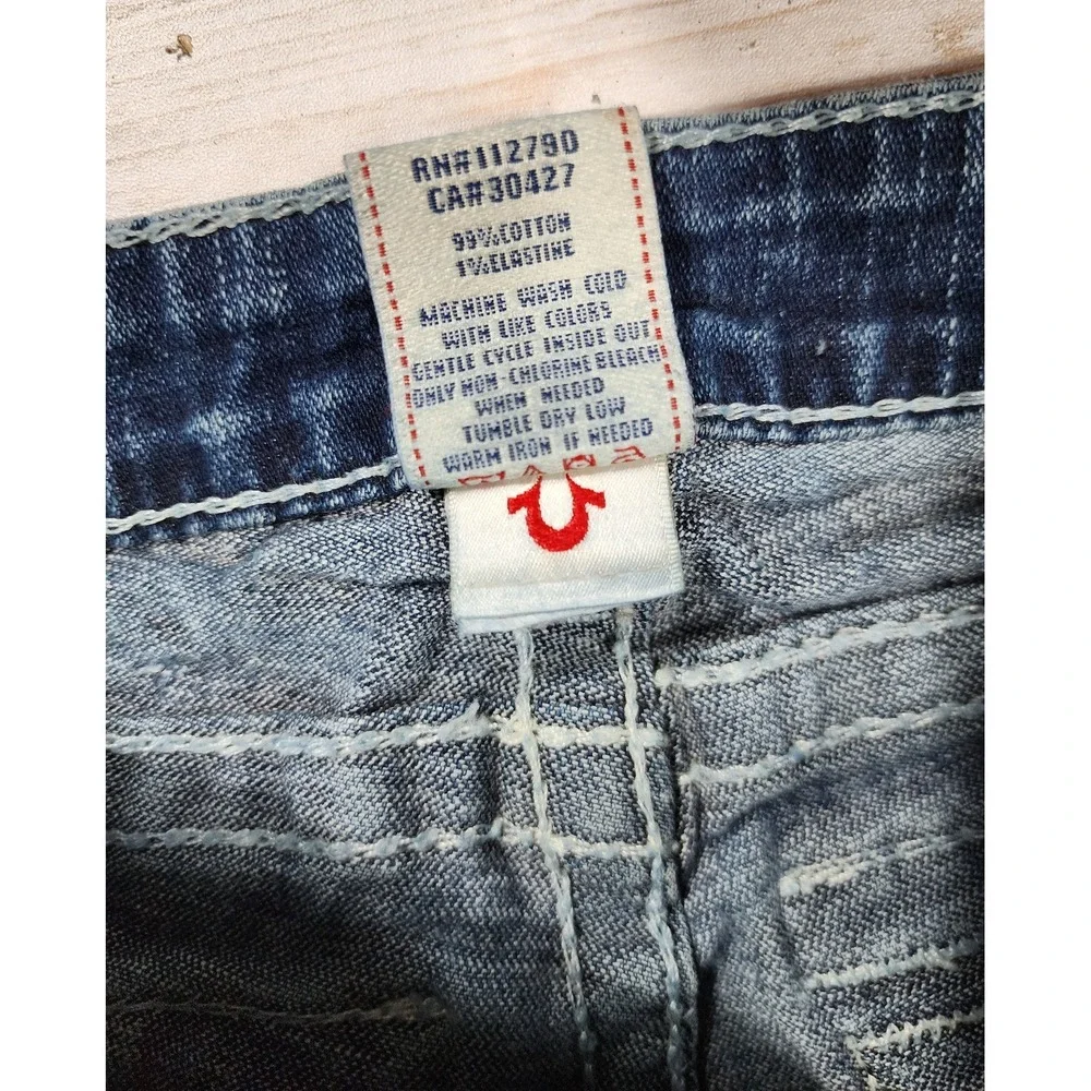 True‎ Religion Blue Bootcut Distressed Embellished Pockets High Rise Jeans Sz 26